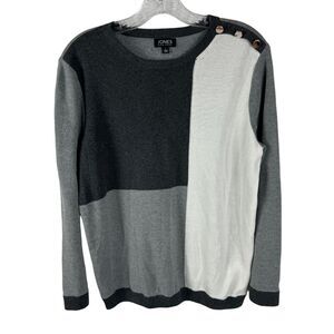 Jones New York Sweater Size Large Gray/Black Colorblock Long Sleeves